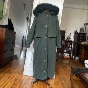 Women's Green Hooded Long Coat